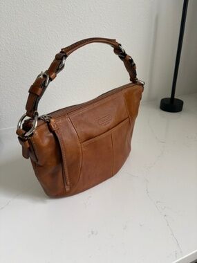 Coach Editorial Zoe XL Leather Hobo Saddle Brown Silver 12664
